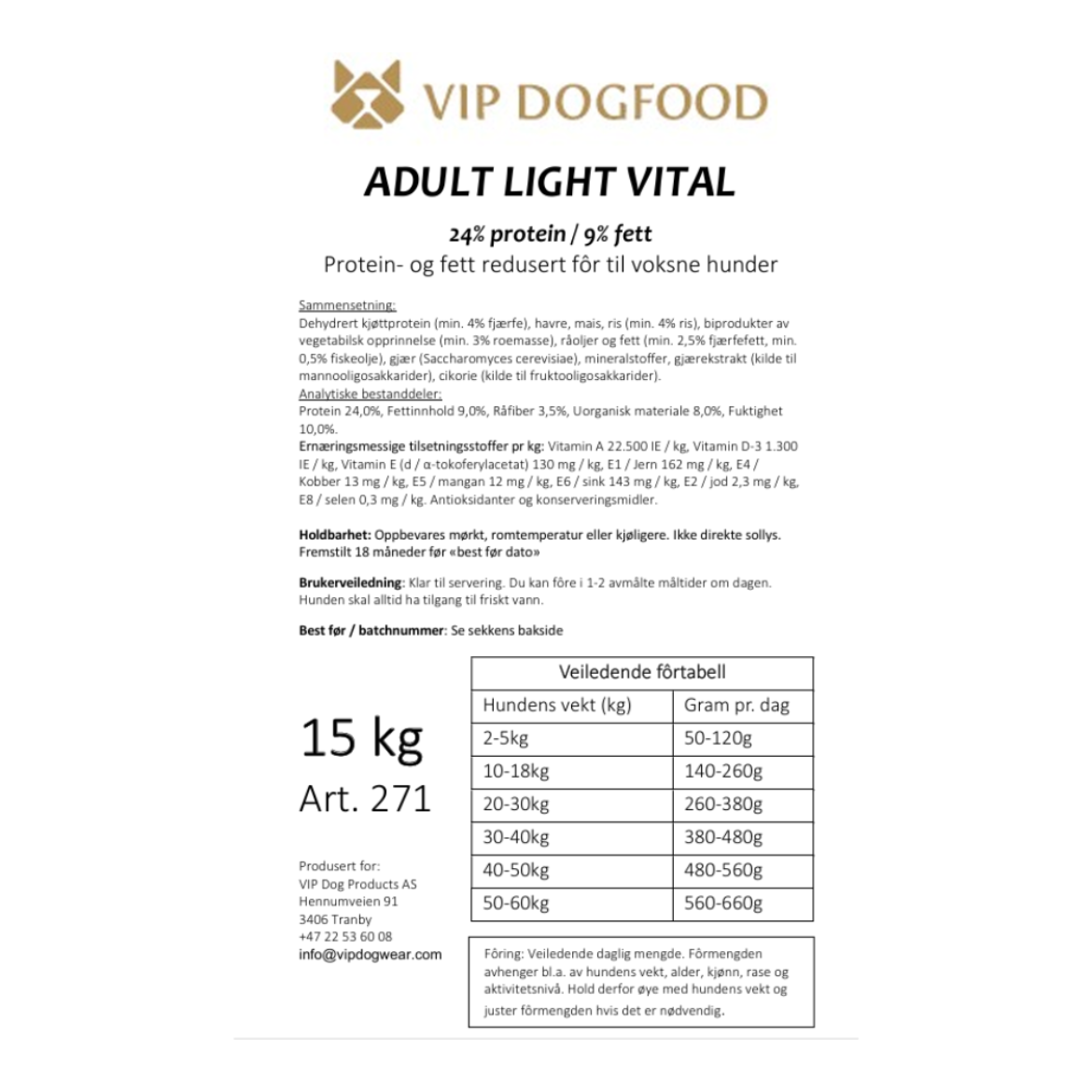 Bilde av VIP Dogwear Adult light vital 15 kg 